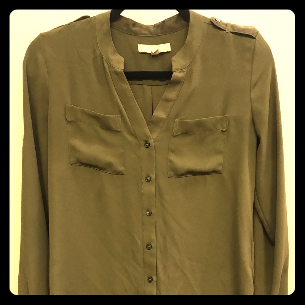 Banana Republic Utility Blouse Hunter Green XS